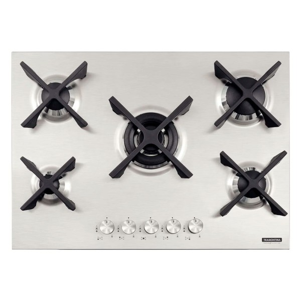 Encontraproduto.com.br - Cooktop a Gas Tramontina 70cm 5Q Flat Inox Bivolt 94727/104