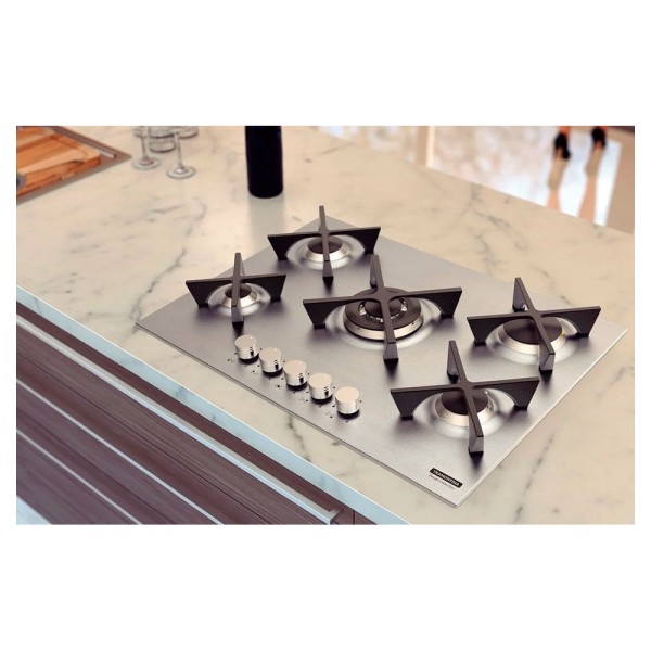 Encontraproduto.com.br - Cooktop a Gas Tramontina 70cm 5Q Flat Inox Bivolt 94727/104