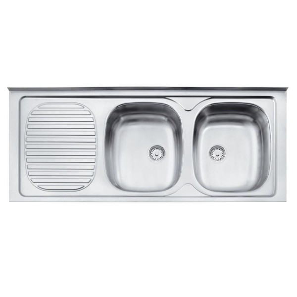 Encontraproduto.com.br - Pia de Apoio Tramontina Stratta 2C 34 DX em Aço Inox 120 x 50 cm com 2 Cubas
