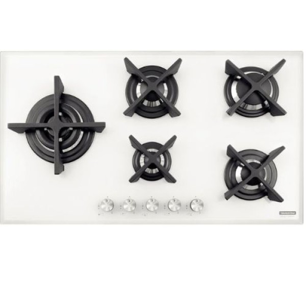 Encontraproduto.com.br - Cooktop a Gas Tramontina 90cm 5Q Vidro Flat Branco Bivolt 94731/114
