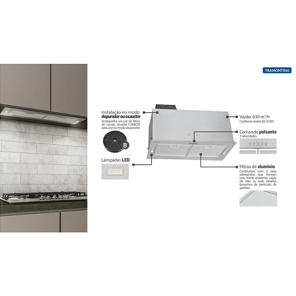 Encontraproduto.com.br - Coifa de Embutir Perfecta Incasso 75cm Inox