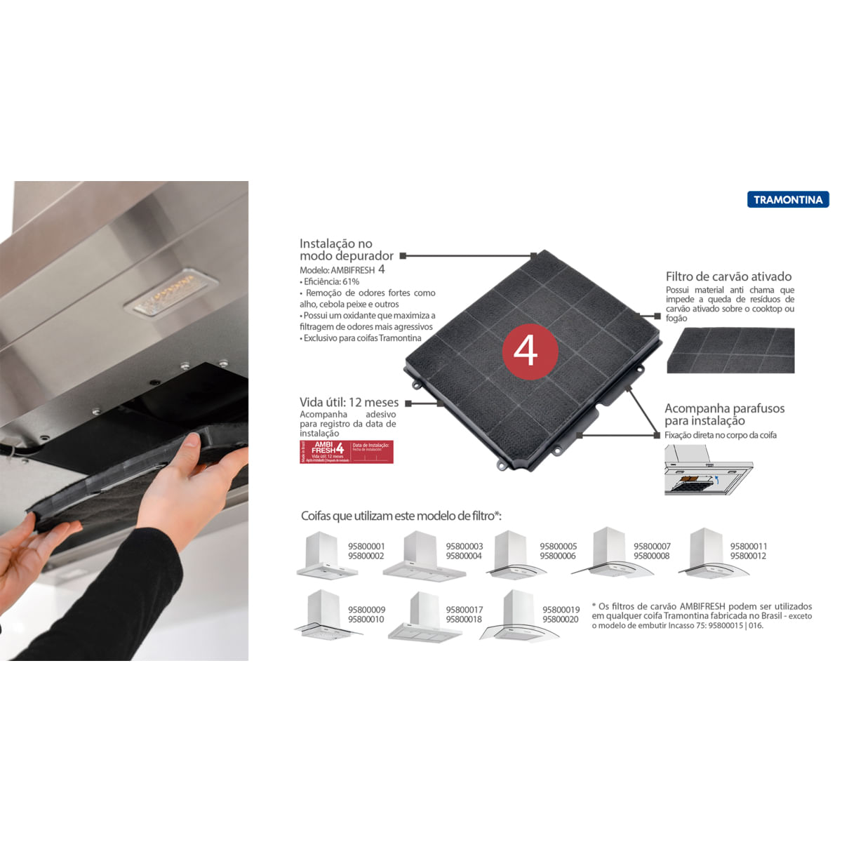 Encontraproduto.com.br - Filtro de Carvão Ativado Ambifresh 4 para Coifas Tramontina