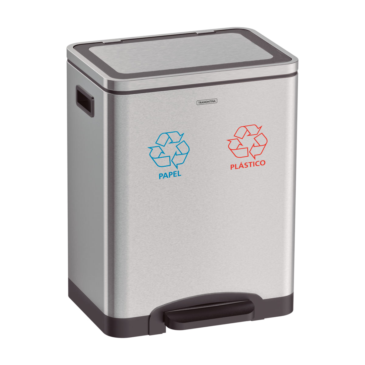 Lixeira Inox com Pedal Tramontina Quadratta Plus Dupla Scotch Brite e Balde Interno Removível 2x15 L
