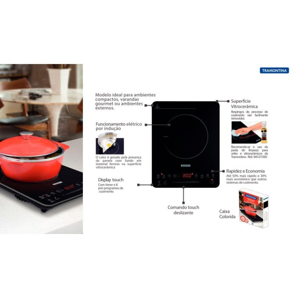 Encontraproduto.com.br - Cooktop Portátil por Indução Tramontina Slim Touch 127 V 94714131