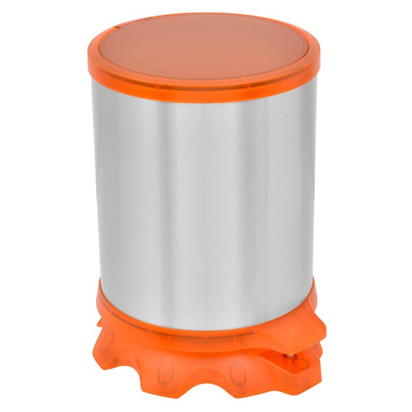 Encontraproduto.com.br - Lixeira Inox Tramontina Sofie Inox Scotch Brite e Detalhes em Plástico Translúcido Laranja com Pedal 5 L