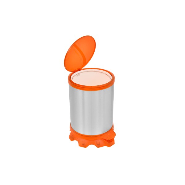 Encontraproduto.com.br - Lixeira Inox Tramontina Sofie Inox Scotch Brite e Detalhes em Plástico Translúcido Laranja com Pedal 5 L