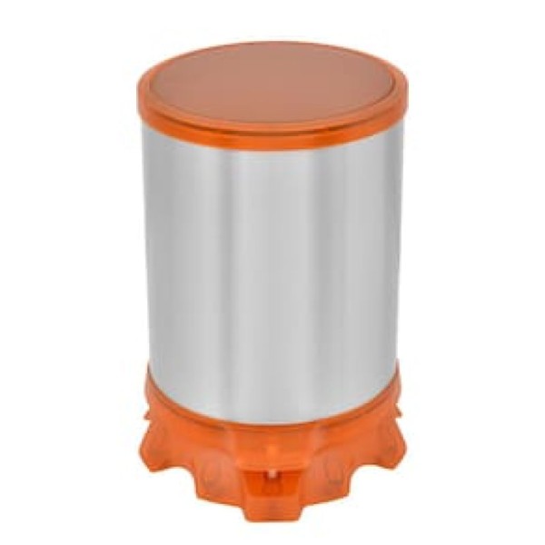 Encontraproduto.com.br - Lixeira Inox Tramontina Sofie Inox Scotch Brite e Detalhes em Plástico Translúcido Laranja com Pedal 5 L