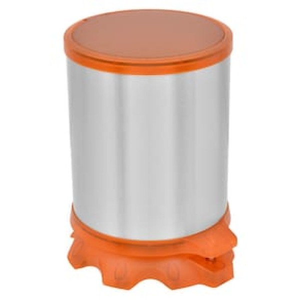 Encontraproduto.com.br - Lixeira Inox Tramontina Sofie Inox Scotch Brite e Detalhes em Plástico Translúcido Laranja com Pedal 5 L