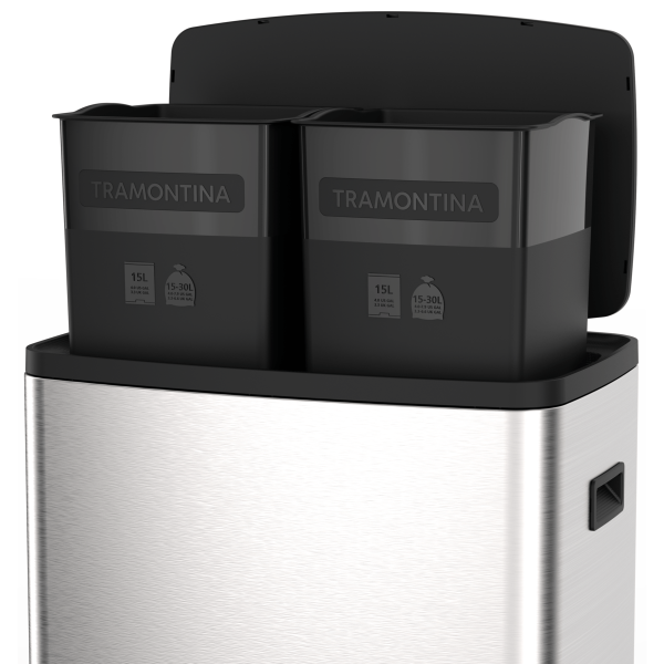 Lixeira Tramontina Octos Com Pedal 2 Balde Removível 15L+15L Inox 94544/430