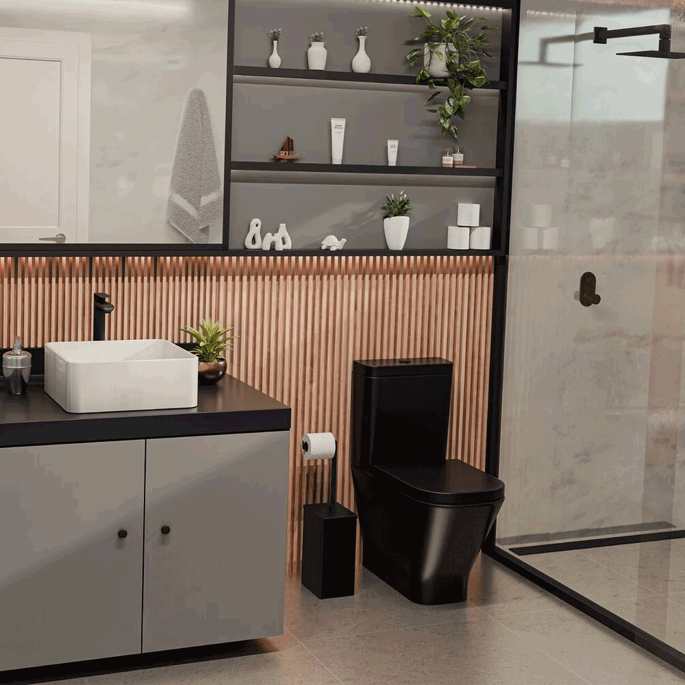 Encontraproduto.com.br - Lixeira em Aço Inox com Suporte para Papel Higiênico Luz Slim de 5.5 Litros Ref.94540082 Black Matte Tramontina