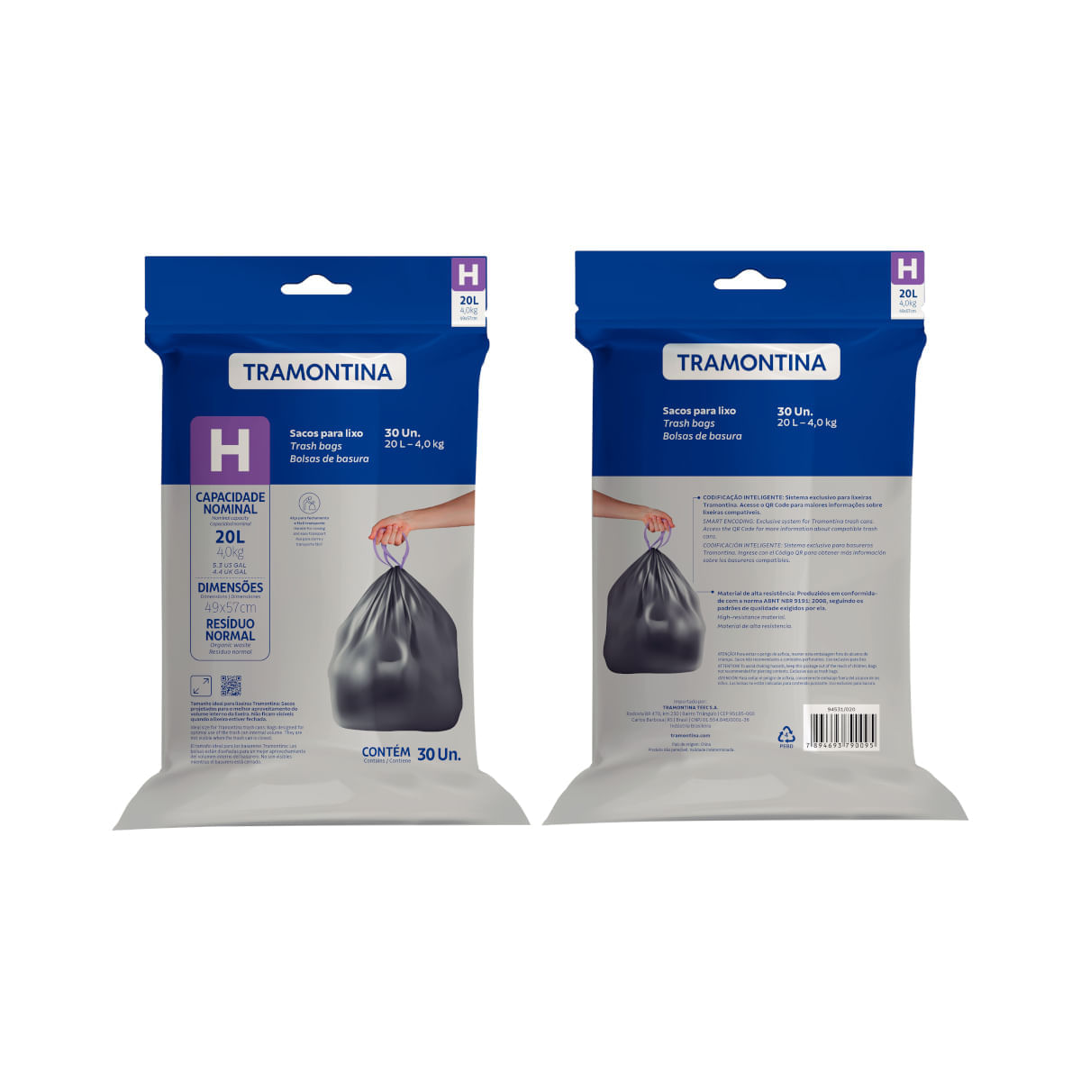 Encontraproduto.com.br - Saco Plástico de Lixo com Alça para Fechamento 20 Litros (H) para Lixeiras Tramontina