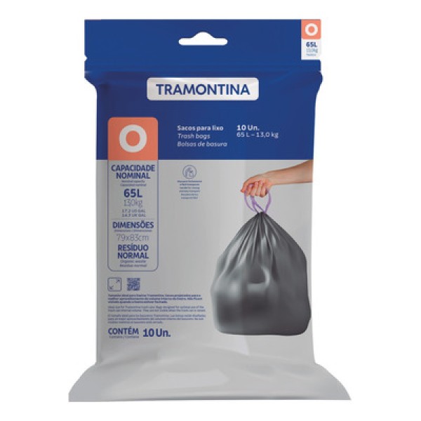 Encontraproduto.com.br - Saco Plástico de Lixo com Alça para Fechamento 65 Litros (O) para Lixeiras Tramontina