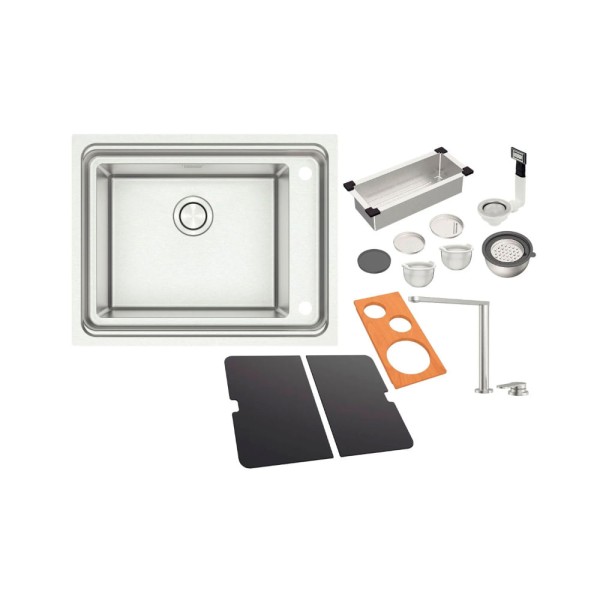 Encontraproduto.com.br - Cuba de Sobrepor 66x52,50cm Workstation Quadrum Deep 50 em Aço Inox com Acessórios Tramontina