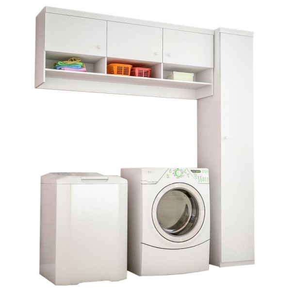 Encontraproduto.com.br - Kit Armários Multiuso Lavanderia 4 Portas Luísa Branco Phoenix Baby