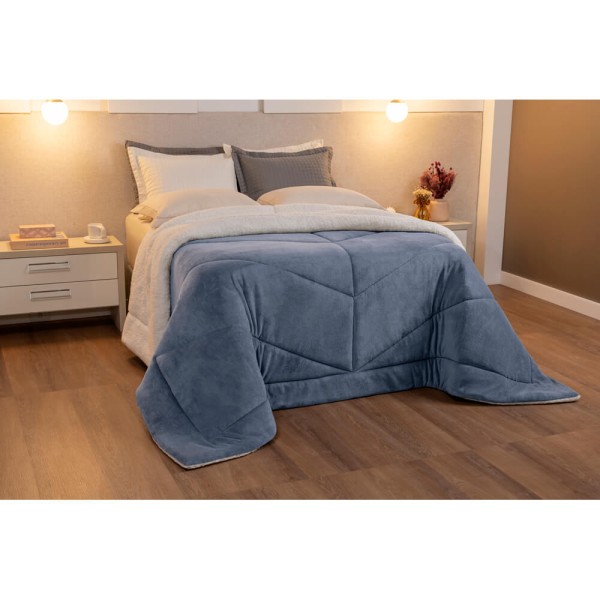 Encontraproduto.com.br - Coberdrom Queen Winter Manta Fleece com Sherpa Marinho 0004 Lavive