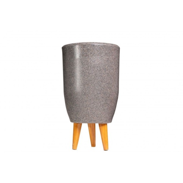 Encontraproduto.com.br - Vaso Cachepot Plantas Liso Redondo Com Pé Madeira 5,95 Litros