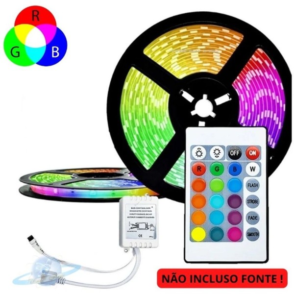 Encontraproduto.com.br - Fita Led Rgb 5050 Siliconada Ip65 C/ Controle E Controlador