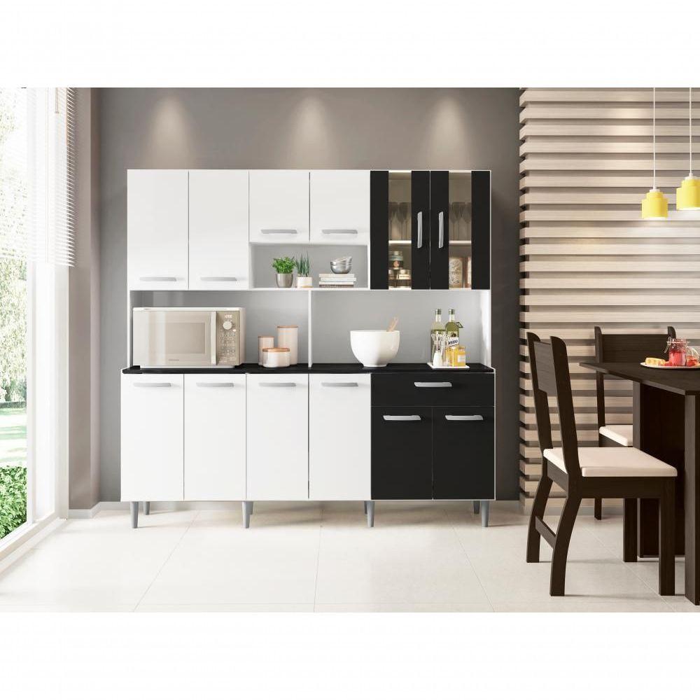 Encontraproduto.com.br - Cozinha Compacta Poliman Móveis Clara com 12 Portas e 1 Gaveta - 180cm de largura