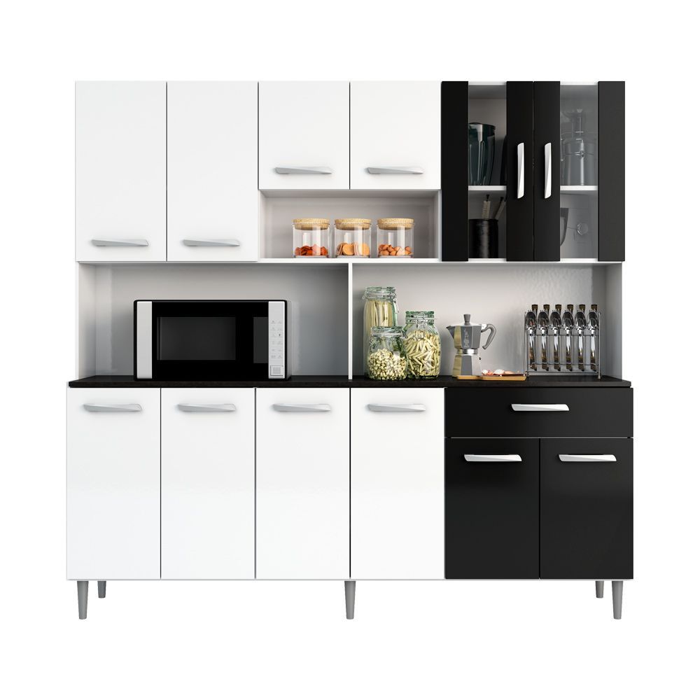 Encontraproduto.com.br - Cozinha Compacta Poliman Móveis Clara com 12 Portas e 1 Gaveta - 180cm de largura