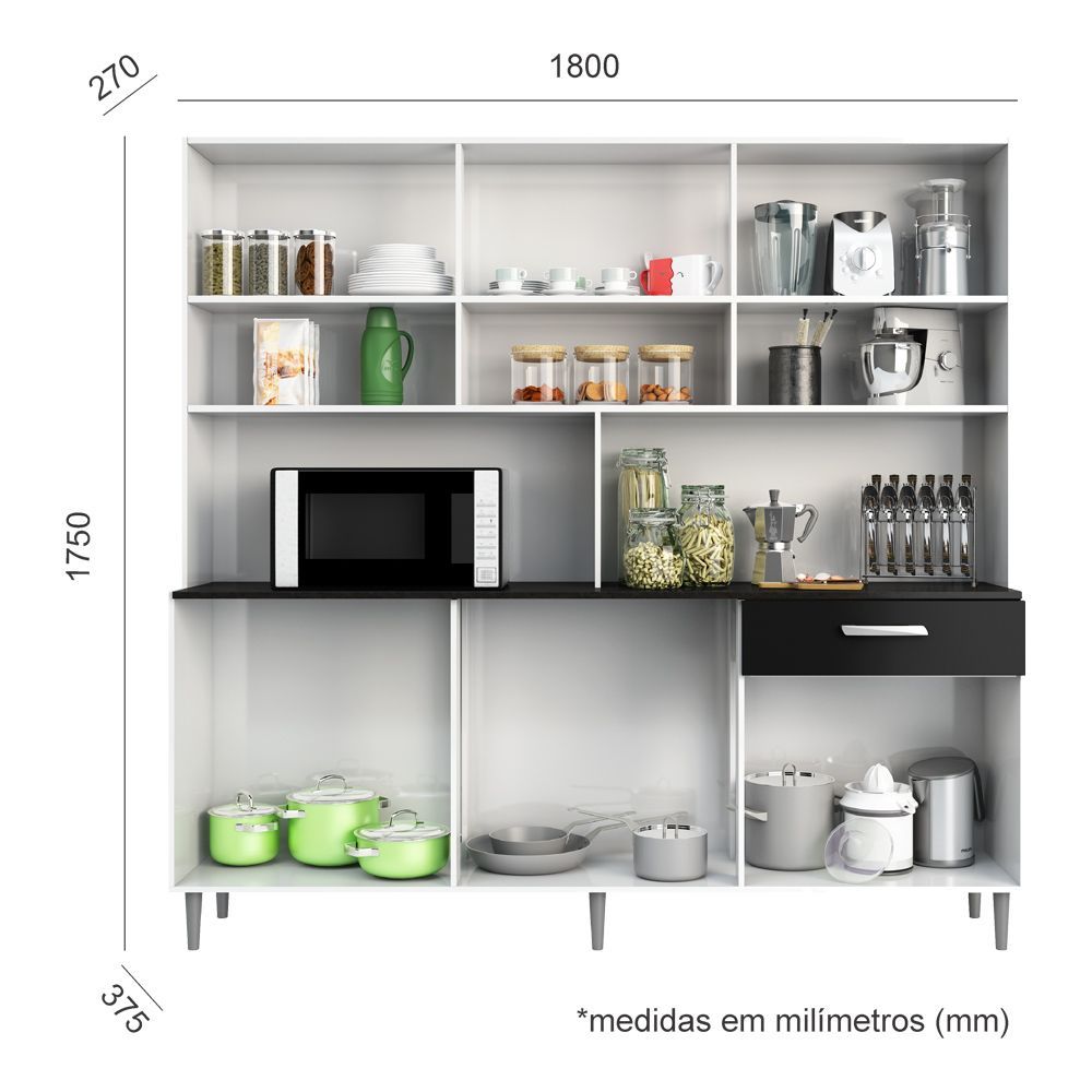 Encontraproduto.com.br - Cozinha Compacta Poliman Móveis Clara com 12 Portas e 1 Gaveta - 180cm de largura