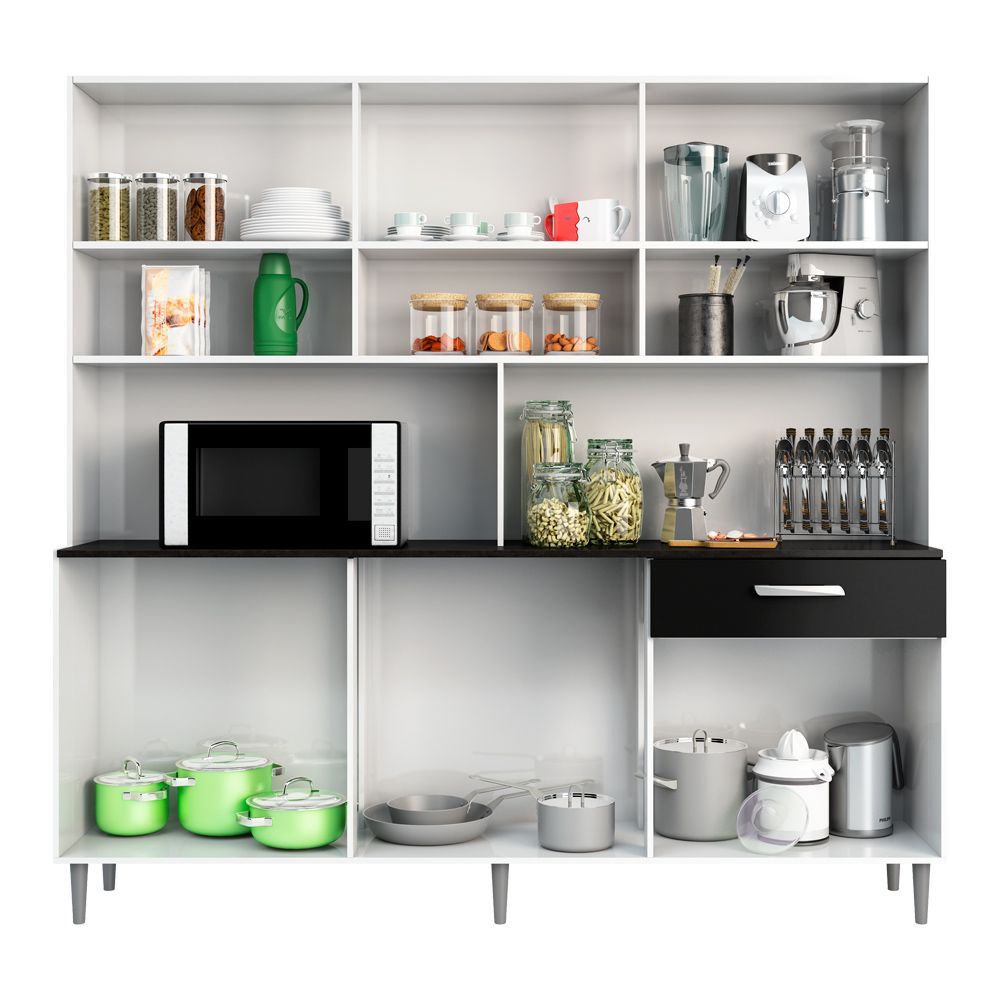 Encontraproduto.com.br - Cozinha Compacta Poliman Móveis Clara com 12 Portas e 1 Gaveta - 180cm de largura