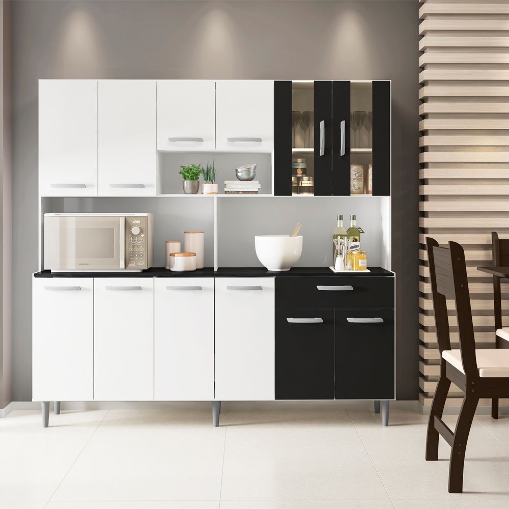 Encontraproduto.com.br - Cozinha Compacta Poliman Móveis Clara com 12 Portas e 1 Gaveta - 180cm de largura