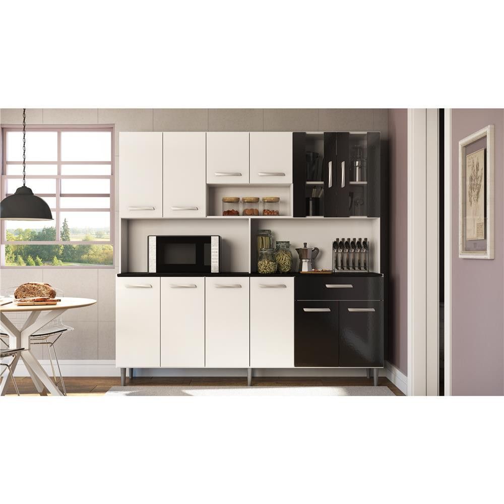 Encontraproduto.com.br - Cozinha Compacta Poliman Móveis Clara com 12 Portas e 1 Gaveta - 180cm de largura