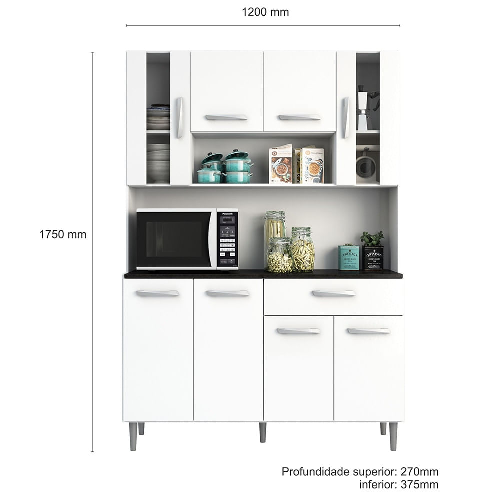 Encontraproduto.com.br - Cozinha Compacta Poliman Móveis Gabi com 8 Portas e 1 Gaveta - 120cm de largura