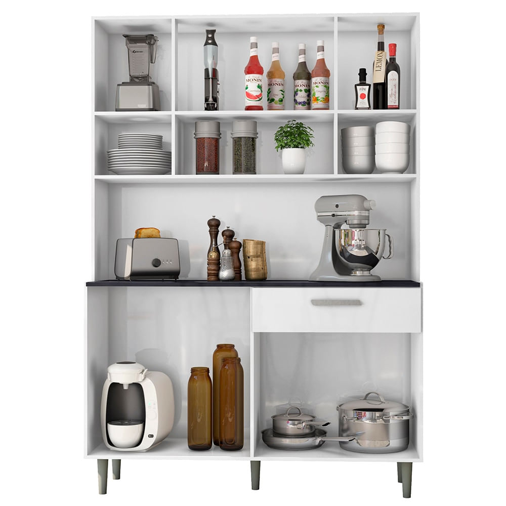 Encontraproduto.com.br - Cozinha Compacta Poliman Móveis Gabi com 8 Portas e 1 Gaveta - 120cm de largura