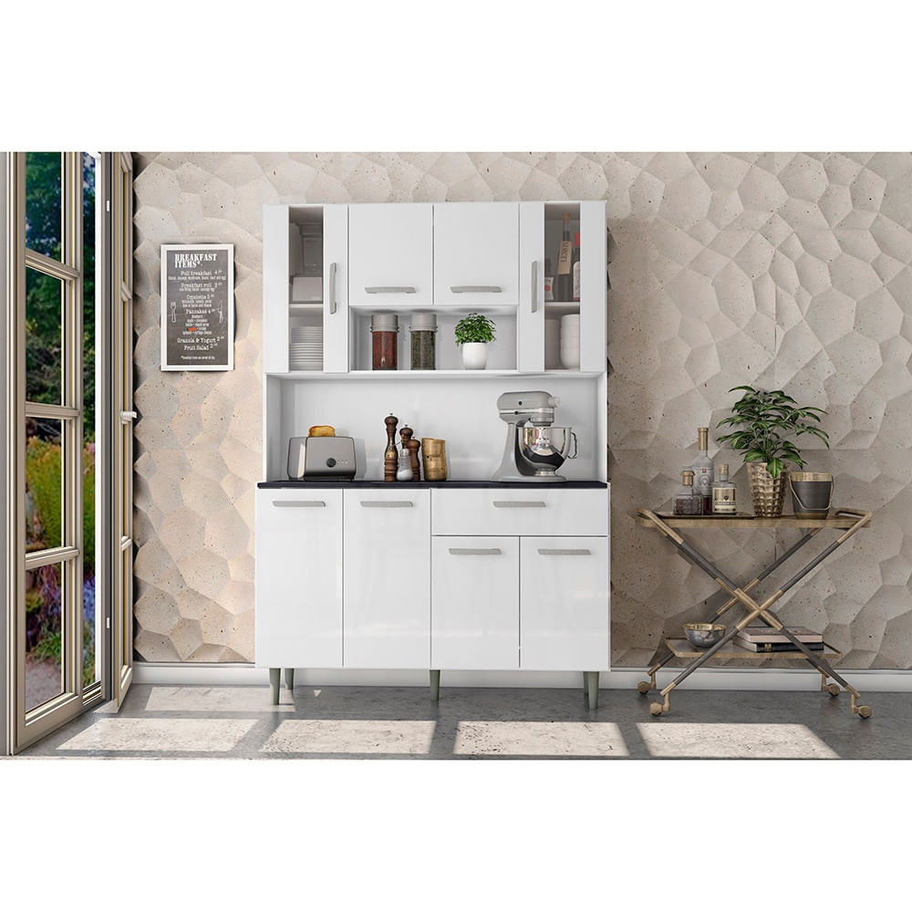 Encontraproduto.com.br - Cozinha Compacta Poliman Móveis Gabi com 8 Portas e 1 Gaveta - 120cm de largura