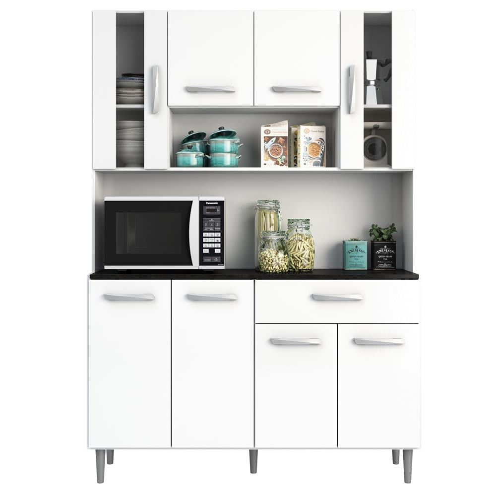 Encontraproduto.com.br - Cozinha Compacta Poliman Móveis Gabi com 8 Portas e 1 Gaveta - 120cm de largura