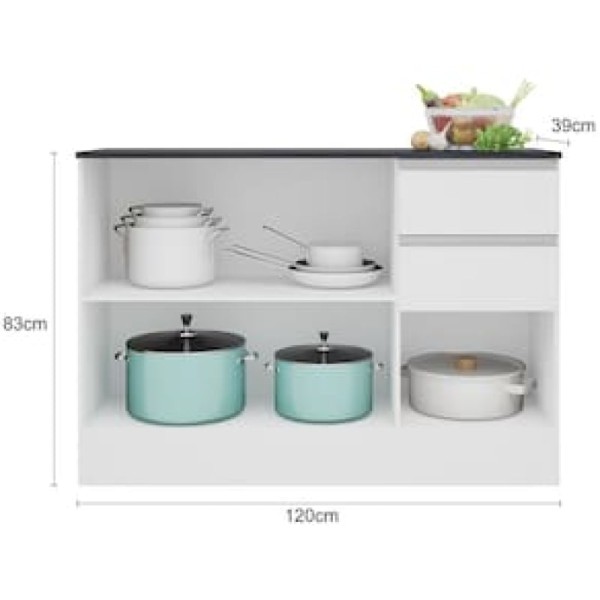Encontraproduto.com.br - Balcão Poliman Paris com 3 Portas, 2 Gavetas e 1 Prateleira - 120cm de largura