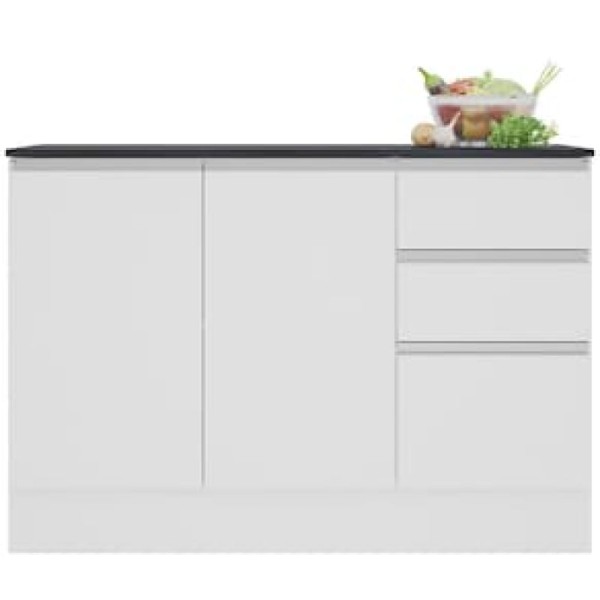 Encontraproduto.com.br - Balcão Poliman Paris com 3 Portas, 2 Gavetas e 1 Prateleira - 120cm de largura