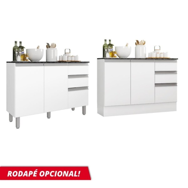 Encontraproduto.com.br - Balcão Poliman Paris com 3 Portas, 2 Gavetas e 1 Prateleira - 120cm de largura