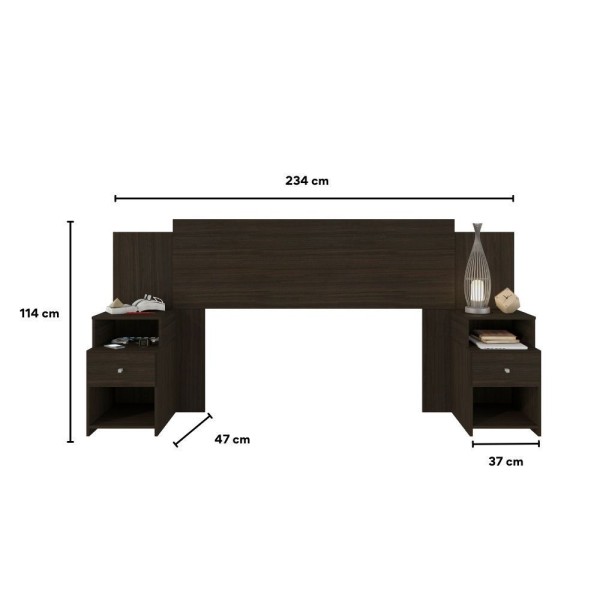 Encontraproduto.com.br - Cabeceira Extensível Cama Solteiro, Casal E Queen Com Mesa De Cabeceira Maceió Amêndoa