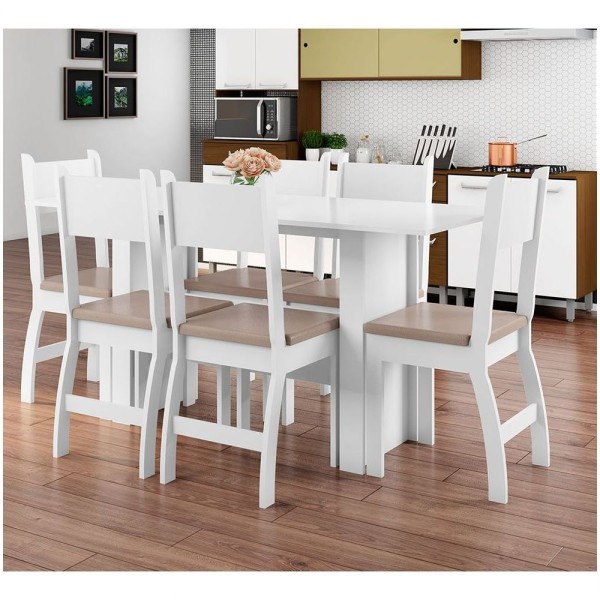Encontraproduto.com.br - Cadeiras Para Mesa De Jantar Milano Conjunto Com 2 Cadeiras Branco Com Savana - Poliman Móveis