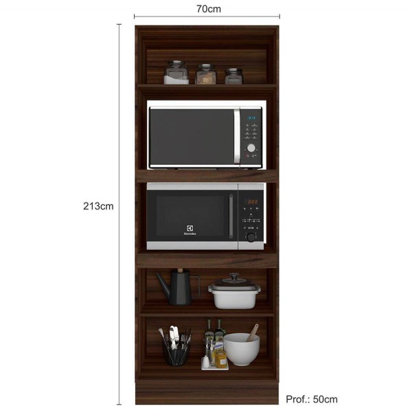 Encontraproduto.com.br - Paneleiro Torre Quente Poliman Unna com Nicho para Forno e Micro-ondas, 3 Portas e 1 Prateleira - Nogueira/Branco