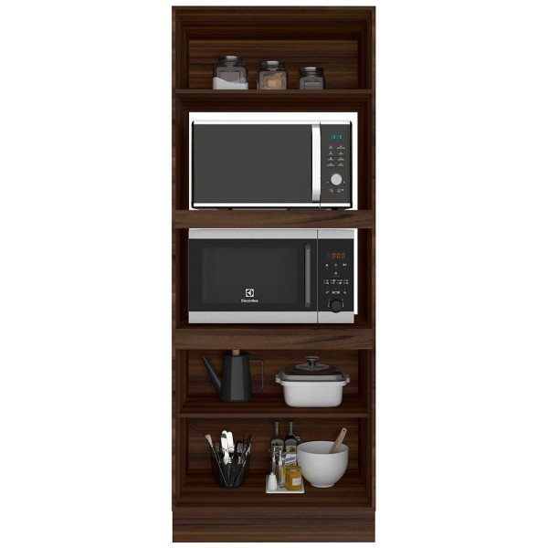 Encontraproduto.com.br - Paneleiro Torre Quente Poliman Unna com Nicho para Forno e Micro-ondas, 3 Portas e 1 Prateleira - Nogueira/Branco