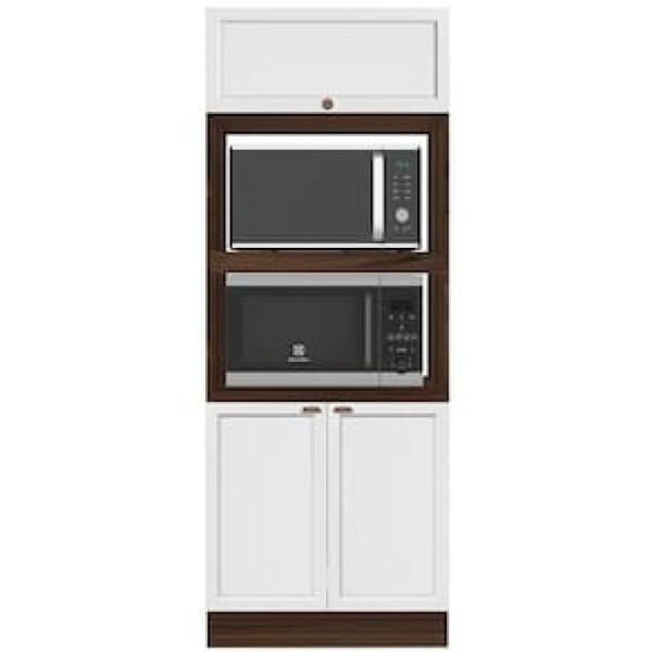 Encontraproduto.com.br - Paneleiro Torre Quente Poliman Unna com Nicho para Forno e Micro-ondas, 3 Portas e 1 Prateleira - Nogueira/Branco