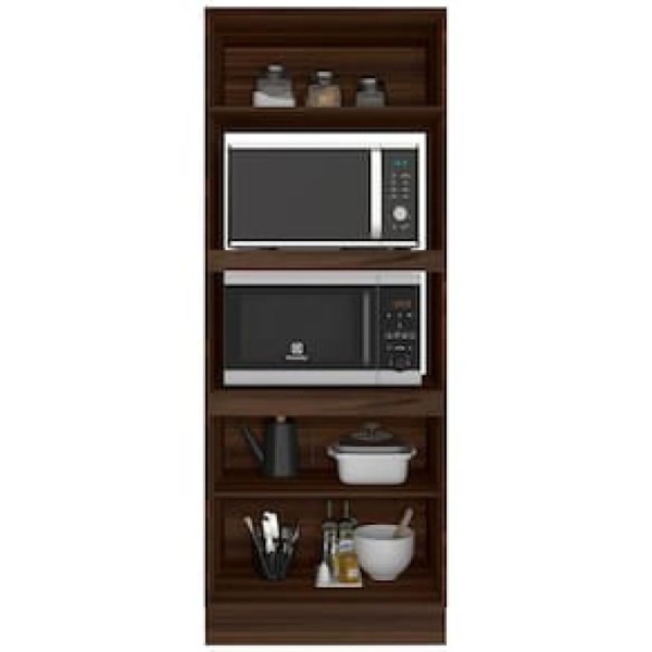 Encontraproduto.com.br - Paneleiro Torre Quente Poliman Unna com Nicho para Forno e Micro-ondas, 3 Portas e 1 Prateleira - Nogueira/Branco