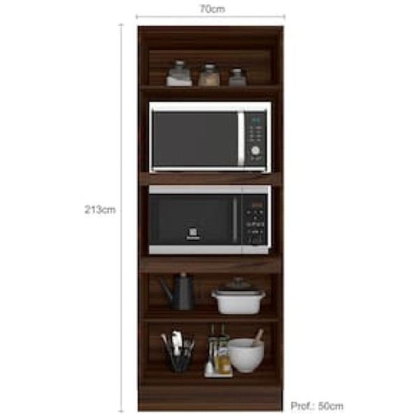 Encontraproduto.com.br - Paneleiro Torre Quente Poliman Unna com Nicho para Forno e Micro-ondas, 3 Portas e 1 Prateleira - Nogueira/Branco