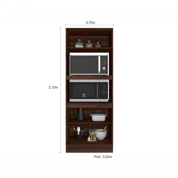 Encontraproduto.com.br - Paneleiro Torre Quente Poliman Unna com Nicho para Forno e Micro-ondas, 3 Portas e 1 Prateleira - Nogueira/Branco