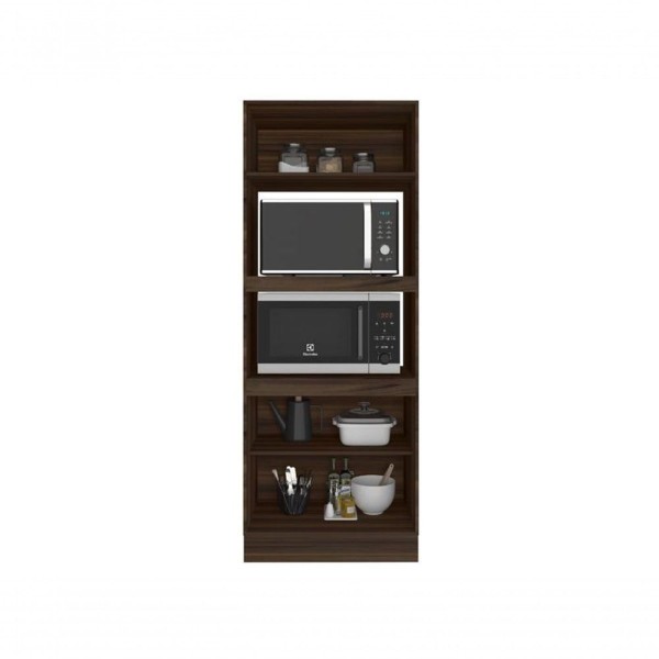 Encontraproduto.com.br - Paneleiro Torre Quente Poliman Unna com Nicho para Forno e Micro-ondas, 3 Portas e 1 Prateleira - Nogueira/Branco