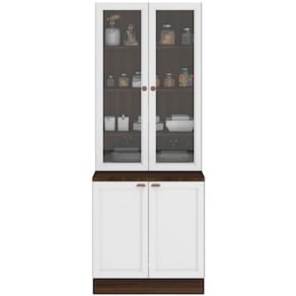 Encontraproduto.com.br - Paneleiro Duplo Poliman Unna com Cristaleira, 4 Portas e 4 Prateleiras - Nogueira/Branco