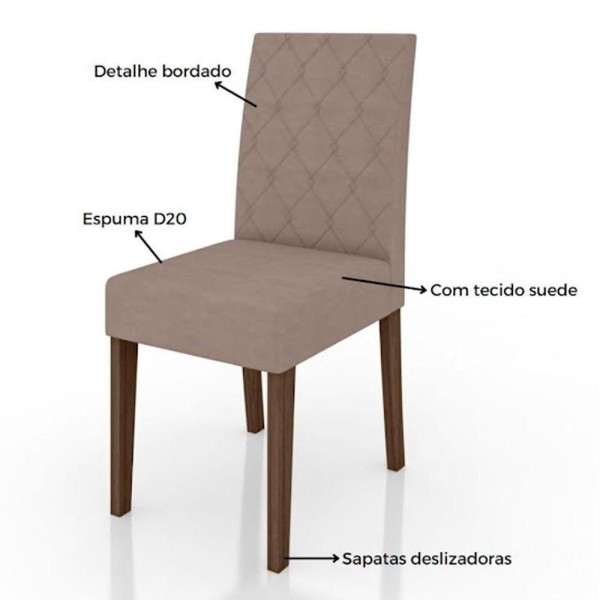 Encontraproduto.com.br - Conjunto Sala De Jantar Mesa Isis 4 Cadeiras Jade Poliman Amêndoa Com Off White