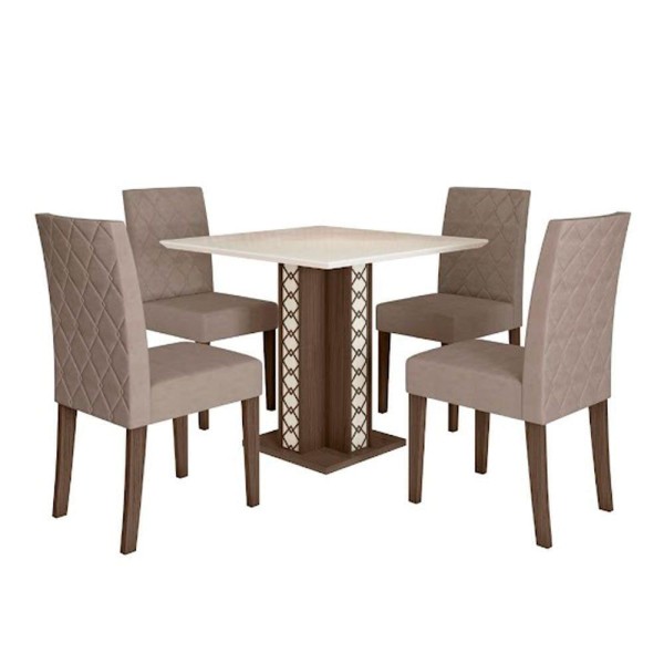 Encontraproduto.com.br - Conjunto Sala De Jantar Mesa Isis 4 Cadeiras Jade Poliman Amêndoa Com Off White