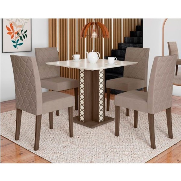 Encontraproduto.com.br - Conjunto Sala De Jantar Mesa Isis 4 Cadeiras Jade Poliman Amêndoa Com Off White