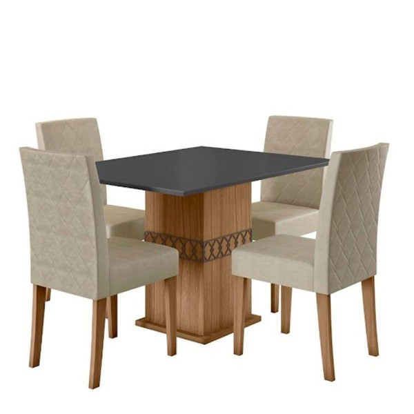 Encontraproduto.com.br - Conjunto Sala De Jantar Mesa E 4 Cadeiras Jade Poliman Carvalho Com Grafite