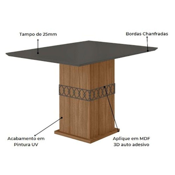 Encontraproduto.com.br - Conjunto Sala De Jantar Mesa E 4 Cadeiras Jade Poliman Carvalho Com Grafite