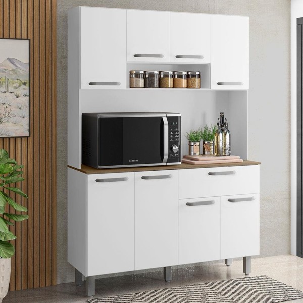 Encontraproduto.com.br - Kit Cozinha Compacta 8 Portas 1 Gateva Nice Poliman Móveis Cor Branco